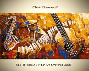 Abstract Guitar Painting, Modern Music Art, 48x24 Canvas