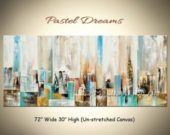 Large Abstract Pastel Painting, Handmade Acrylic on Canvas (72” x 30”)