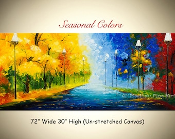 Large Abstract Landscape Painting, Original Tree Art (72x30)