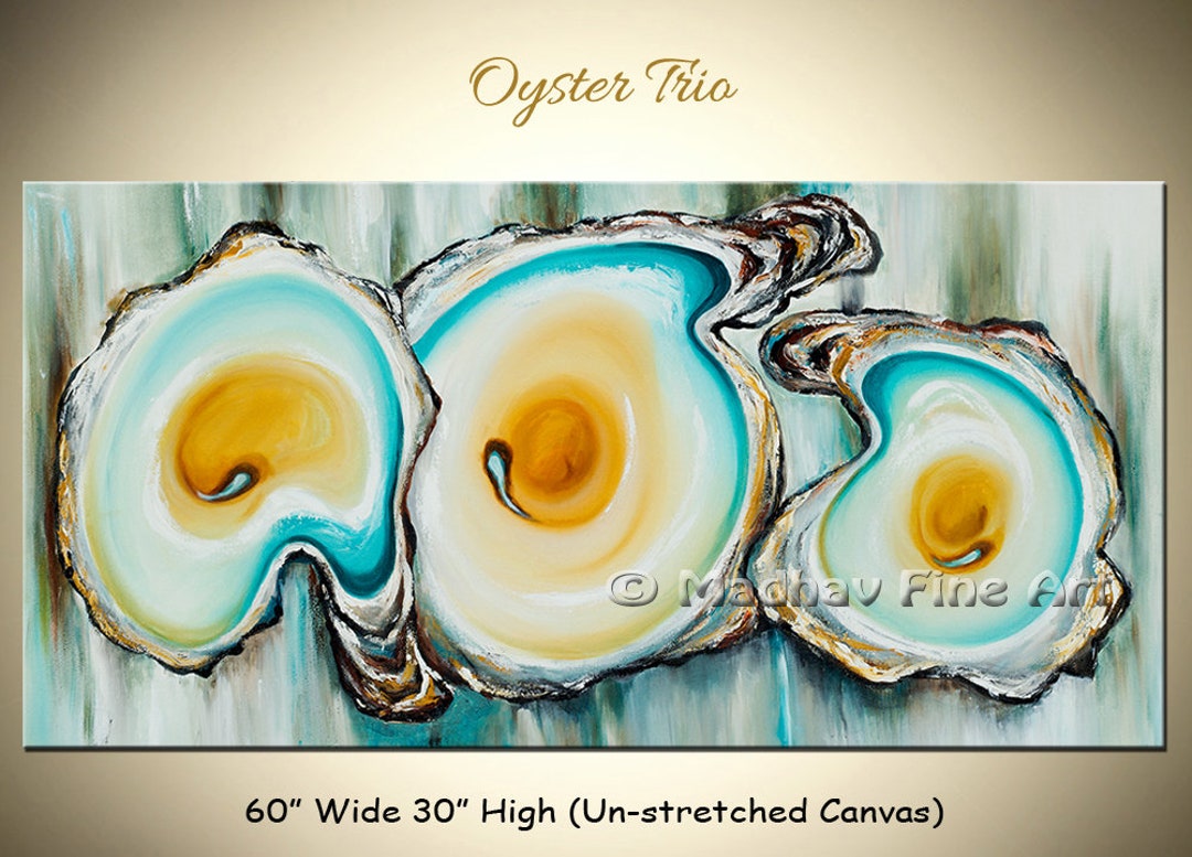 Large Oysters Abstract Painting, Large Painting, Turquoise Painting