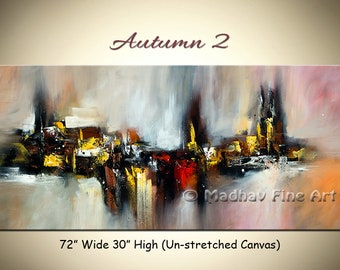 Large Autumn Abstract Painting, Colorful Wall Art (72'' x 30'')