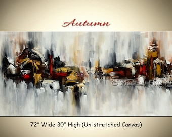 Large Autumn Abstract Oil Painting, 72x30 Canvas Wall Art