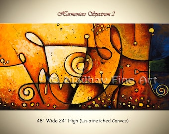 Large Abstract Acrylic Painting, Contemporary Wall Art (48x24 Unstretched)