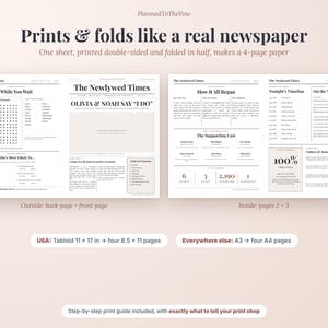 Plantilla de programa de periódico de boda, Newlywed Times editable, Google Slides y PowerPoint, Tabloide y A3, Juegos de boda imagen 2