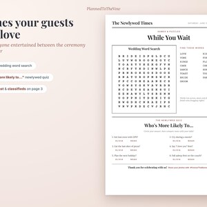 Plantilla de programa de periódico de boda, Newlywed Times editable, Google Slides y PowerPoint, Tabloide y A3, Juegos de boda imagen 4
