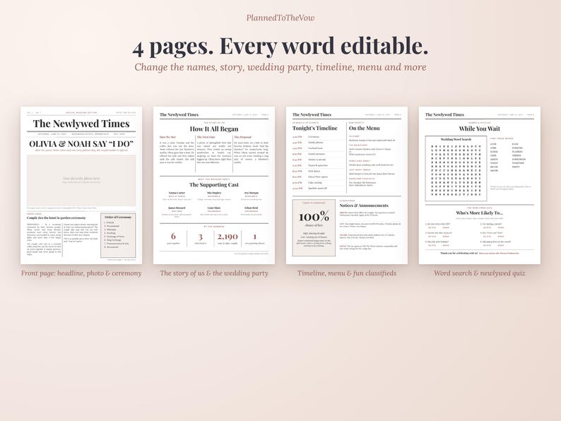 Wedding Planner Spreadsheet and Wedding Newspaper Program Bundle, Budget Tracker, Google Sheets & Slides, Excel, PowerPoint image 5