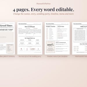 Plantilla de programa de periódico de boda, Newlywed Times editable, Google Slides y PowerPoint, Tabloide y A3, Juegos de boda imagen 3