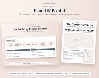Paquete de hoja de cálculo para planificación de bodas y programa de periódico nupcial, seguimiento de presupuesto, Google Sheets y Slides, Excel, PowerPoint
