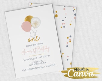 Editable Pink & Gold Invitation Canva Template DIGITAL DOWNLOAD