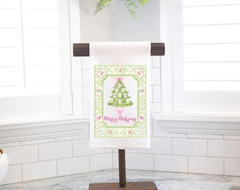 Merry Mahjong Tree Flour Sack Tea Towel - Chinoiserie Hostess Gift