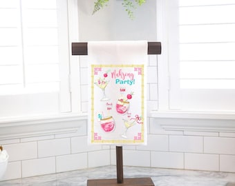 Mahjong Party Flour Sack Tea Towel – Hostess Gift- Preppy
