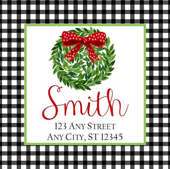 christmas address labels black gingham kissing ball square etsy