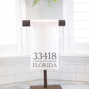 Zip Code, Location Coordinates Flour Sack Tea Towel - Hostess Gift - Housewarming Gift  - Preppy