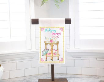 Mahjong Party Bar Cart Flour Sack Tea Towel – Hostess Gift - Preppy