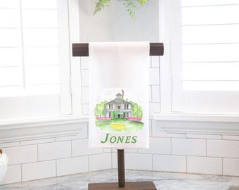Personalized Golf Towel Kitchen Accessory - Watercolor Design Augusta Theme Masters Decor - Gift for Golfer
