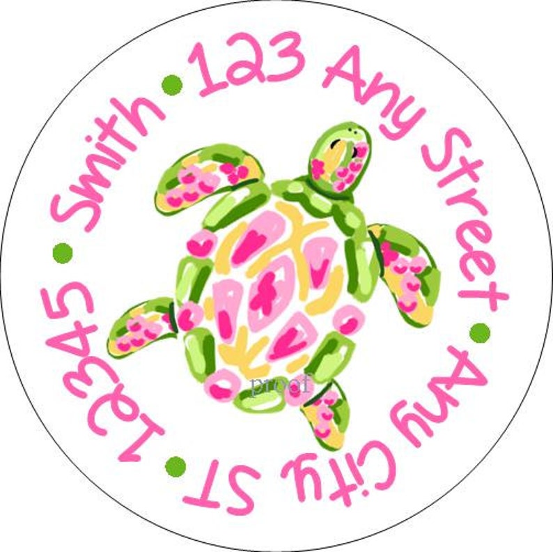 Turtle Labeles Tropical Turtle Round Address Labels Stickers for Use as Gift Tags ...