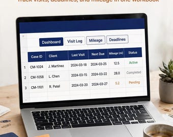 Caseload Tracker Spreadsheet for Case Managers | Mileage Log, Visit Tracker & Deadline Template | Excel + Google Sheets