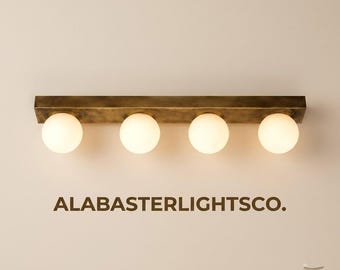 Modern Brass Vanity Light, 4-Light Globe Wall Sconce, Bathroom Mirror Lighting, Mid Century Modern Wall Fixture, Custom Lighting Decor
