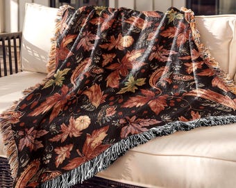 Farmhouse Fall Woven Throw Blanket - Boho Autumn Decor