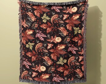 Manta de algodón con estampado floral otoñal - Decoración del hogar Cozy Harvest
