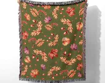 Fall Floral Woven Throw Blanket - Autumn Thanksgiving Decor - 60x50 inches