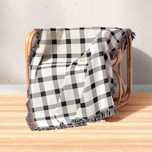 Black and White Checkered Throw Blanket - Country Chic Christmas Decor