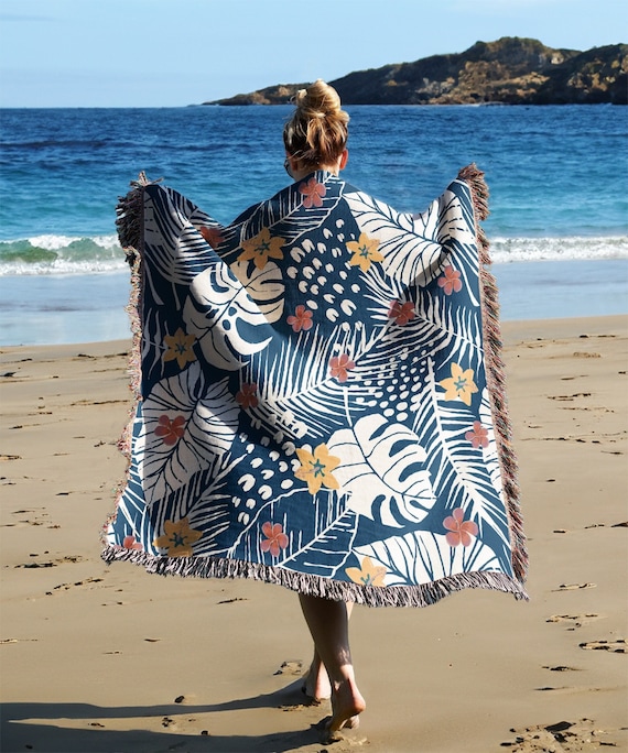 Tropical Hibiscus Woven Throw Blanket Large Beach Blanket Hawaiian Throw Blanket Soft Cotton Throw Blanket Summer Gift Tropical Decor Etsy UK