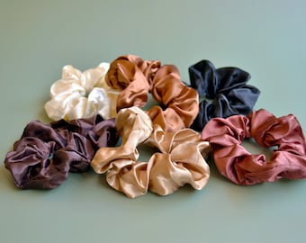 Satin Scrunchies Set, Neutral Tones Scrunchie Pack, Bridesmaid Scrunchy Sets, Silk Scrunchie Sets for Gift Box, Hair Accessories, Small Gift