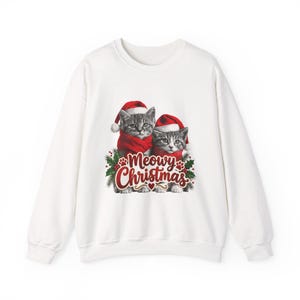 Sweat-shirt à col rond « Chat de Noël Miaou », pull festif et amusant, haut unisexe confortable avec jeu de mots sur les chats image 1