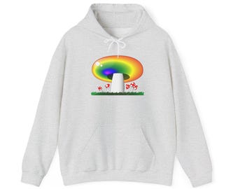 Rainbow Fungi Club Mushroom Hoodie, Ash Gray Pullover, Goblincore Sweatshirt