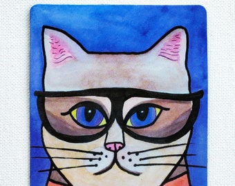 Art Magnet "Hipster Cat" Cat Art 3.5" x 5"