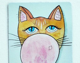 Art Magnet "Bubble Cat 2" Cat Art 3.5" x 5"