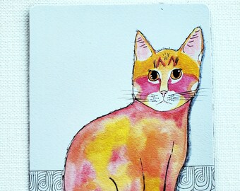 Art Magnet "Stroke A Pose" Cat Art 3.5" x 5"