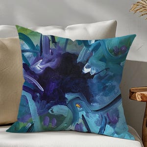 Blue Abstract Decorative Square Throw Pillow With Insert Nursery Housewarming Birthday Gift Home Décor Art Accent Pillow Two Sizes