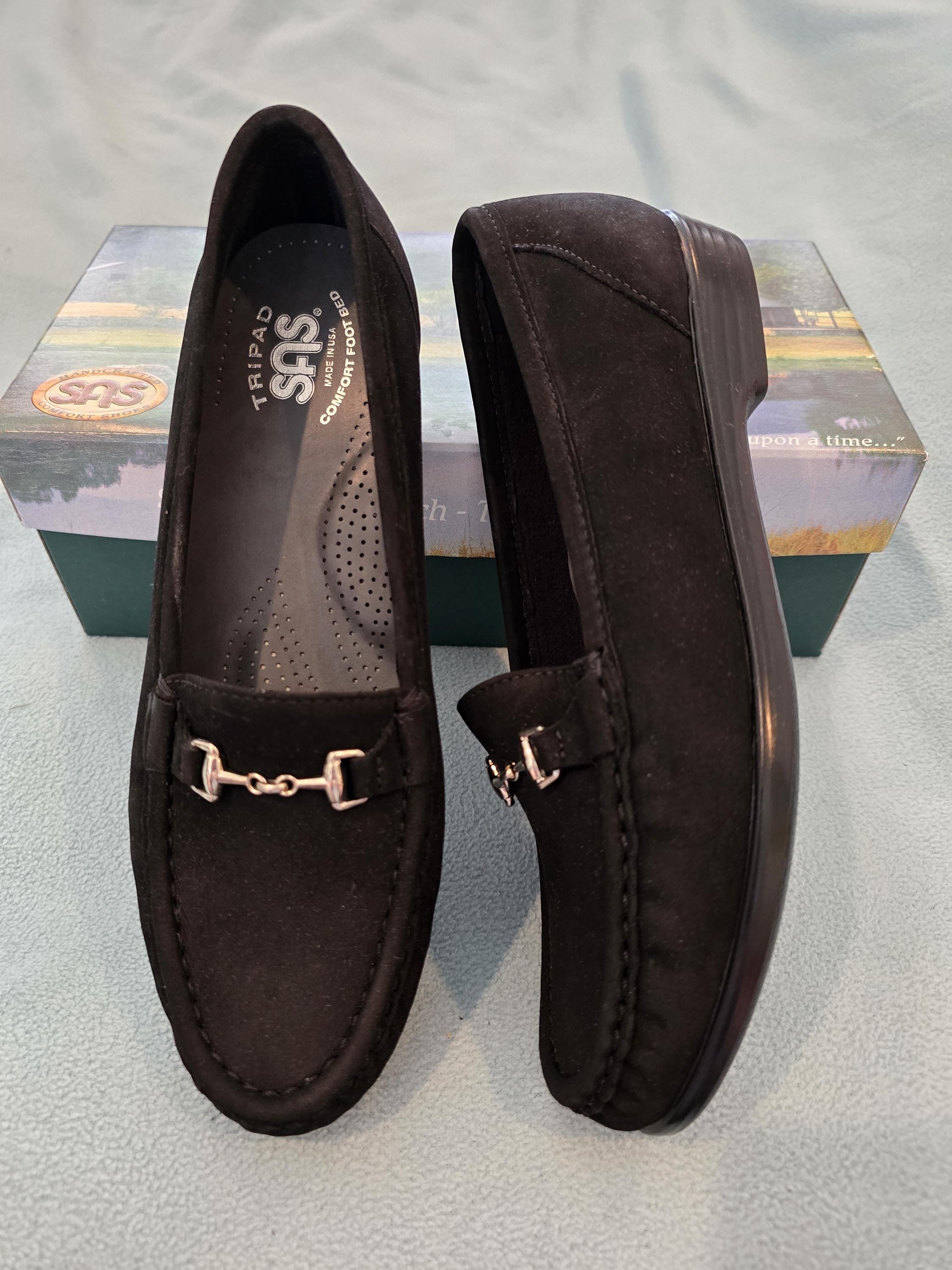 Vintage SAS Metro-N Suede Loafers: Women's Charcoal Black Walking Shoes US 7.5N
