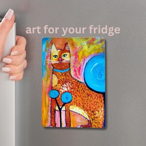 Cat Art Cute Fridge Magnet Vinyl Kitchen Art Abstract Cat Gift for Cat Lover Cat Mom Cat Dad Christmas Gift Stocking Stuffer 3.5" x 5"