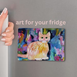 Cat Art Cute Fridge Magnet Vinyl Kitchen Art Abstract Cat Gift for Cat Lover Cat Mom Cat Dad Christmas Gift Stocking Stuffer 3.5" x 5"