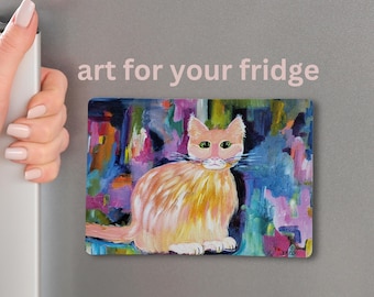 Abstract Cat Art Fridge Magnet, Vinyl Kitchen Decor (3.5" x 5")