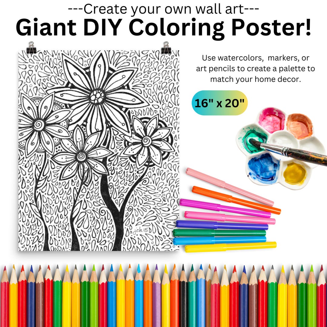 Giant DIY Coloring Page Poster XL Watercolor Painting Gift for