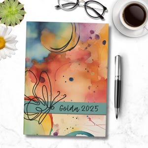 Carnet cartonné personnalisé Papillon |  Couleurs aquarelle arc-en-ciel | Agenda 2025 150 pages Gratitude Résolutions Souvenirs Cadeau pour elle