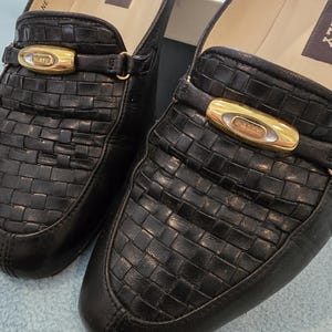 ✨ Vintage Bally Black Leather Loafers |‎ Size 7.5 | Slip-On Gold Hardware s-l400.jpg main image 2