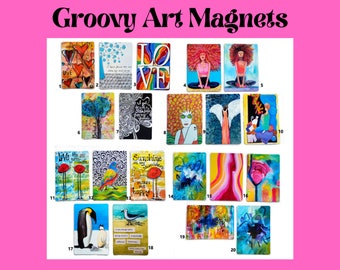 Groovy Art Magnets on Vinyl - Choose from 69 Vibrant Designs - 3.5" x 5" Stocking Stuffers