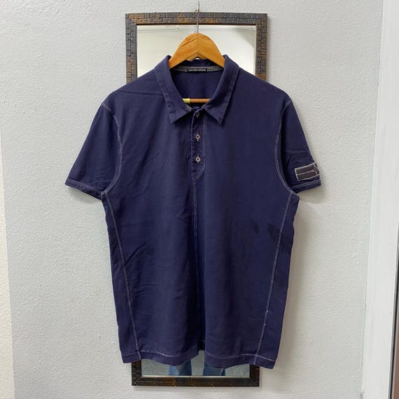 Stone Island, Vintage 00s Stone Island Denim Pique Polo Shirt – Navy Blue Archival Badge XL