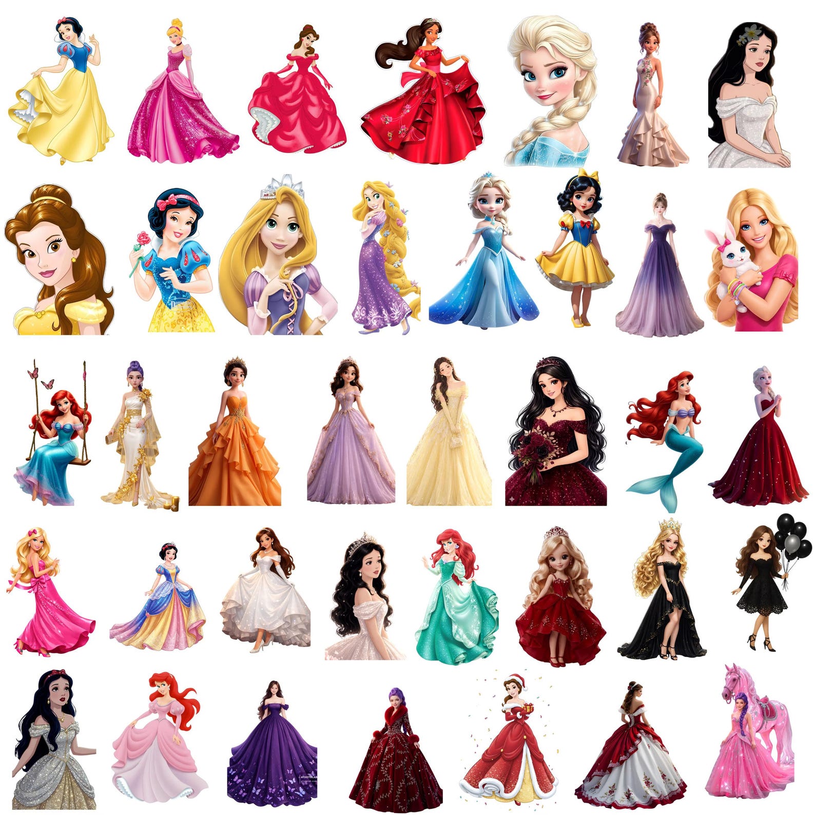 Princess PNG Cliparts Bundle, Princesses PNG Cartoon Sublimation ...
