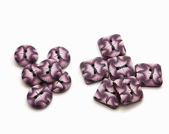 Purple Buttons, 15mm round, 15mm square, polymer clay buttons, geometric buttons, paradox design, lavender buttons, unique buttons, knitting