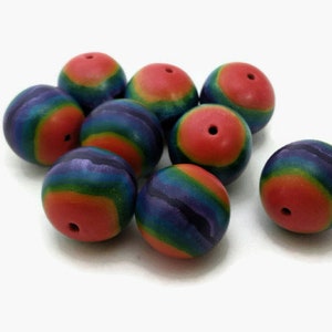Rainbow Polymer Clay Beads, 22 mm beads, set of 9 beads, multicolor round beads, retro beads, metallic beads, jewelry supply, artistic beads