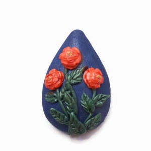 Orange Brooch, 2 inch teardrop, polymer clay pin, blue brooch, coral flower, red flower brooch, floral design pin, lapel pin, Fantasy flower