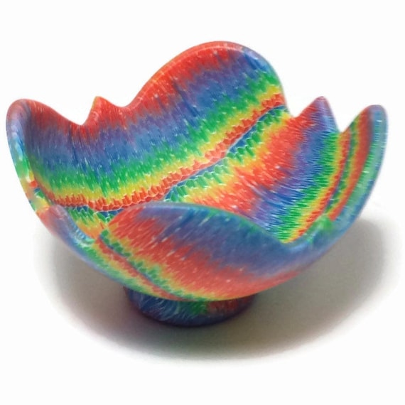 Rainbow Trinket Dish, small ring dish, yellow and orange, trinket bowl, clay bowl, green dish, blue bowl, abstract design, colorful dish