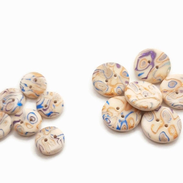 Cream White Buttons, 20mm button, 15mm button, polymer clay buttons, abstract design buttons, copper buttons, elegant design, elegant button