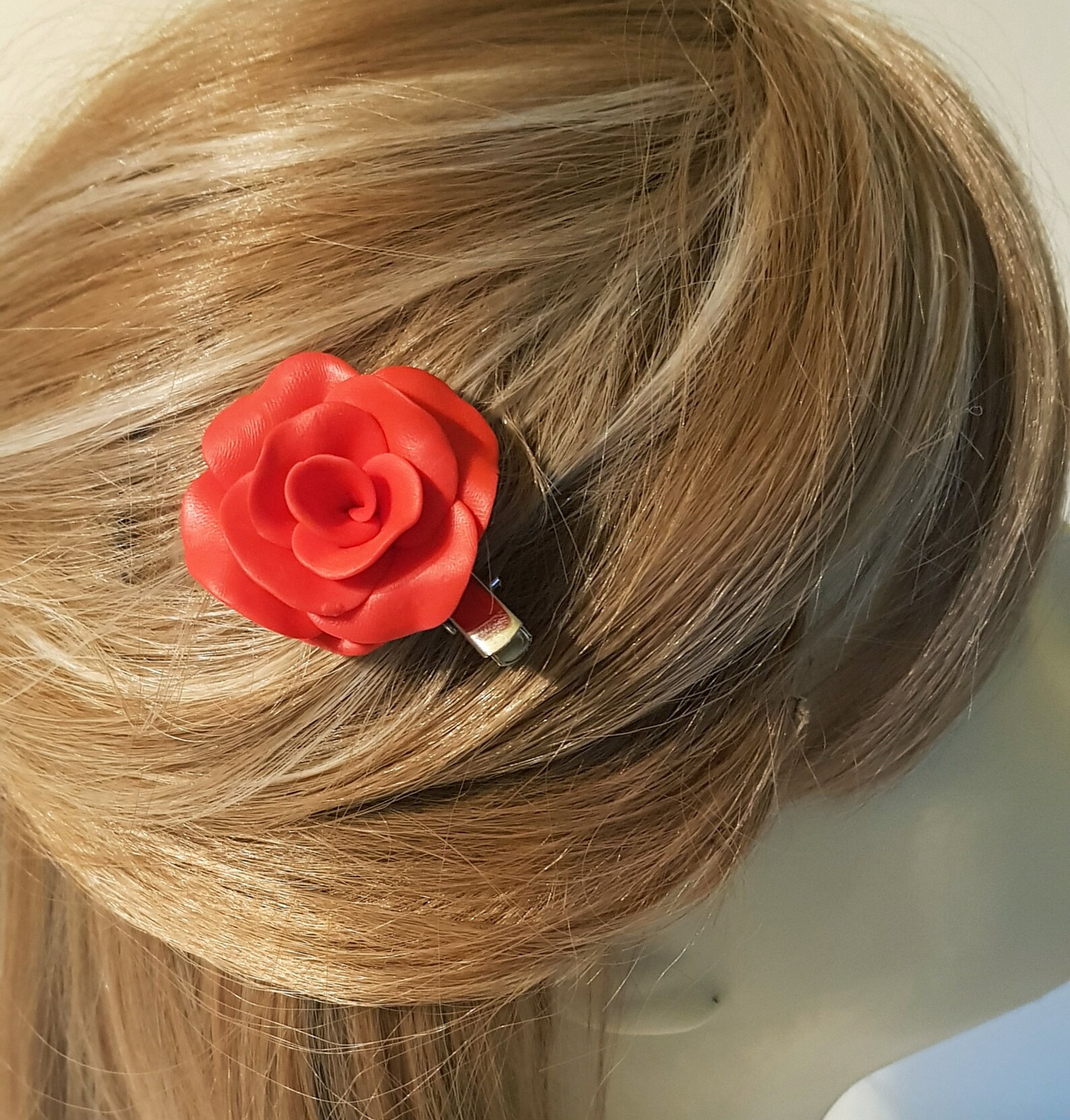 Statement glitter red rose hair clip and brooch in one Etsy